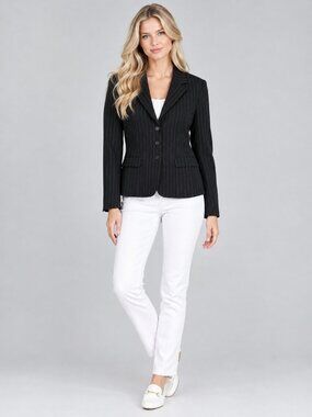 2/$30 TAHARI Pinstripe Flap Blazer Suit Jacket Black 8 #A5088